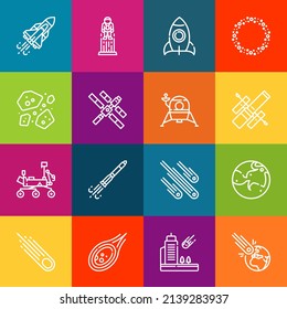 Modern thin line icons set of astronaut elements. Premium quality outline symbol collection. Simple mono linear pictogram pack. Stroke vector logo concept for web graphics