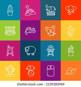 Modern thin line icons set of nursery elements. Premium quality outline symbol collection. Simple mono linear pictogram pack. Stroke vector logo concept for web graphics