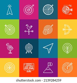 Modern thin line icons set of aiming elements. Premium quality outline symbol collection. Simple mono linear pictogram pack. Stroke vector logo concept for web graphics