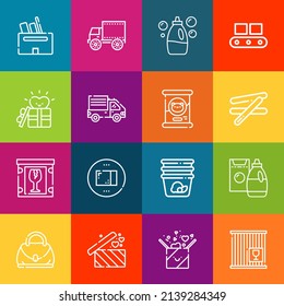 Moderne, dünne Linien-Icons, die aus Paketelementen bestehen. Kollektion von Symbolen in Premium-Qualität. Einfache monolineare Piktogramm-Packung. Stroke Vektorlogokonzept für Webgrafiken