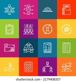 Conjunto moderno de iconos de línea delgada de elementos de administración. Colección de símbolos de esquema de calidad superior. Envase simple monolineal de pictogramas. Concepto de logotipo vectorial de Stroke para gráficos web