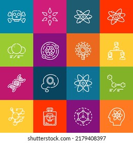 Conjuntos modernos de iconos de línea delgada de elementos moleculares. Colección de símbolos de esquema de calidad superior. Envase simple monolineal de pictogramas. Concepto de logotipo vectorial de Stroke para gráficos web