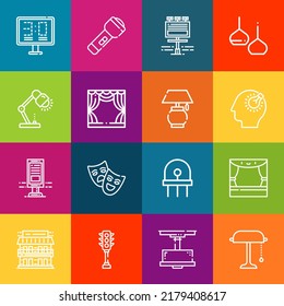 Iconos modernos de línea delgada conjunto de elementos iluminados. Colección de símbolos de esquema de calidad superior. Envase simple monolineal de pictogramas. Concepto de logotipo vectorial de Stroke para gráficos web