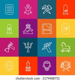 Modern thin line icons set of mythology elements. Premium quality outline symbol collection. Simple mono linear pictogram pack. Stroke vector logo concept for web graphics