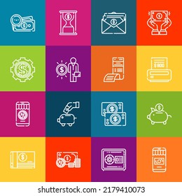 Modernos iconos de línea delgada conjunto de elementos de ahorro. Colección de símbolos de esquema de calidad superior. Envase simple monolineal de pictogramas. Concepto de logotipo vectorial de Stroke para gráficos web