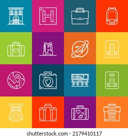 Modern thin line icons set of baggage elements. Premium quality outline symbol collection. Simple mono linear pictogram pack. Stroke vector logo concept for web graphics