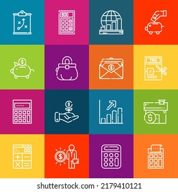 Conjunto de iconos modernos de línea delgada de elementos de presupuesto. Colección de símbolos de esquema de calidad superior. Envase simple monolineal de pictogramas. Concepto de logotipo vectorial de Stroke para gráficos web