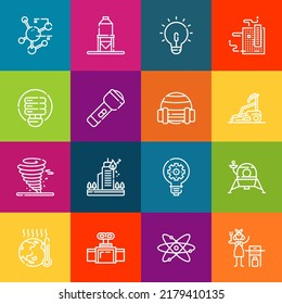Conjunto moderno de iconos de línea delgada de elementos de energía. Colección de símbolos de esquema de calidad superior. Envase simple monolineal de pictogramas. Concepto de logotipo vectorial de Stroke para gráficos web