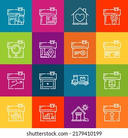 Moderne, dünne Linien-Symbole, die aus Elementen der Nachbarschaft bestehen. Kollektion von Symbolen in Premium-Qualität. Einfache monolineare Piktogramm-Packung. Stroke Vektorlogokonzept für Webgrafiken