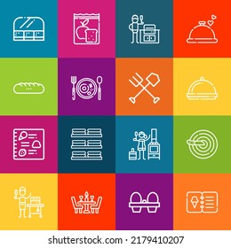 Iconos modernos de línea delgada conjunto de elementos para el almuerzo. Colección de símbolos de esquema de calidad superior. Envase simple monolineal de pictogramas. Concepto de logotipo vectorial de Stroke para gráficos web