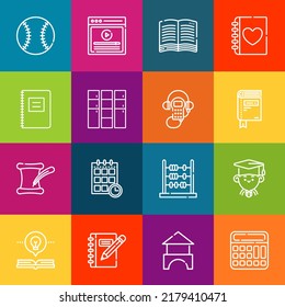 Modern thin line icons set of school elements. Premium quality outline symbol collection. Simple mono linear pictogram pack. Stroke vector logo concept for web graphics