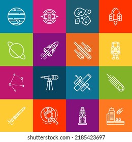 Modern thin line icons set of universe elements. Premium quality outline symbol collection. Simple mono linear pictogram pack. Stroke vector logo concept for web graphics
