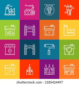 Modern thin line icons set of facade elements. Premium quality outline symbol collection. Simple mono linear pictogram pack. Stroke vector logo concept for web graphics