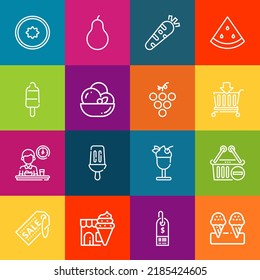 Modern thin line icons set of fruit elements. Premium quality outline symbol collection. Simple mono linear pictogram pack. Stroke vector logo concept for web graphics