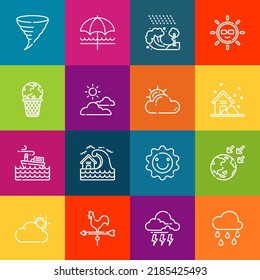 Modern thin line icons set of weather elements. Premium quality outline symbol collection. Simple mono linear pictogram pack. Stroke vector logo concept for web graphics