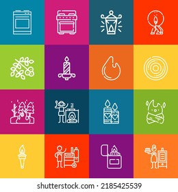 Modern thin line icons set of burn elements. Premium quality outline symbol collection. Simple mono linear pictogram pack. Stroke vector logo concept for web graphics