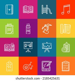 Conjuntos modernos de iconos de línea delgada de elementos de nota. Colección de símbolos de esquema de calidad superior. Envase simple monolineal de pictogramas. Concepto de logotipo vectorial de Stroke para gráficos web