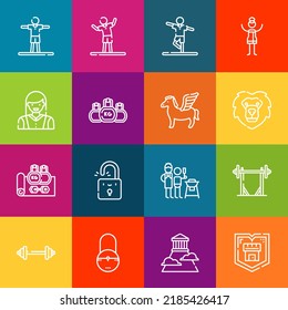 Iconos modernos de línea delgada conjunto de elementos fuertes. Colección de símbolos de esquema de calidad superior. Envase simple monolineal de pictogramas. Concepto de logotipo vectorial de Stroke para gráficos web