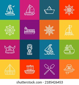 Modern thin line icons set of sailboat elements. Premium quality outline symbol collection. Simple mono linear pictogram pack. Stroke vector logo concept for web graphics