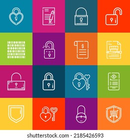 Moderne, dünne Linien-Symbole, die aus Verschlüsselungselementen bestehen. Kollektion von Symbolen in Premium-Qualität. Einfache monolineare Piktogramm-Packung. Stroke Vektorlogokonzept für Webgrafiken