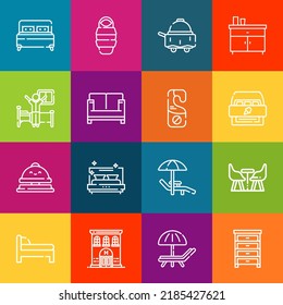Modern thin line icons set of bed elements. Premium quality outline symbol collection. Simple mono linear pictogram pack. Stroke vector logo concept for web graphics