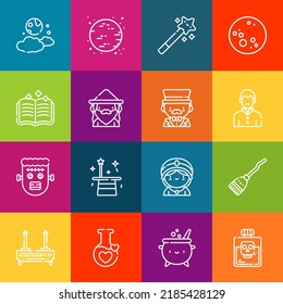 Modern thin line icons set of witch elements. Premium quality outline symbol collection. Simple mono linear pictogram pack. Stroke vector logo concept for web graphics