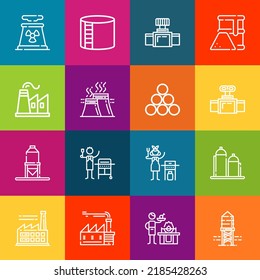 Modern thin line icons set of refinery elements. Premium quality outline symbol collection. Simple mono linear pictogram pack. Stroke vector logo concept for web graphics