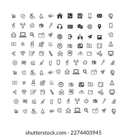 moderne Thin-Line-Icons Set von Seo-Optimierung, Webentwicklung, digitales Marketing, Netzwerktechnologie, Cybersicherheit