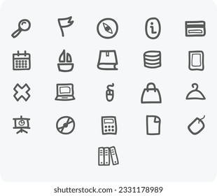 Modern thin line icons set of basic education training and studying online. Premium quality outline symbol collection. Simple mono linear pictogram pack. Stroke vector logo concept for web graphics.79