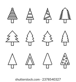 Modern thin line icons set of Christmas tree. Pictograms for websites and mobile applications. Vector line icons on white background.