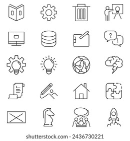 Moderno conjunto de iconos de línea delgada de hacer elementos de negocios, solución para clientes. Colección de símbolos de contorno de calidad superior. Paquete simple de pictogramas mono lineales. Concepto de logotipo vectorial de trazo para gráficos web.