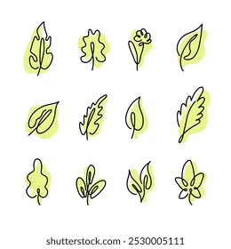 Moderne dünne Linie Icons Satz Blatt. Einfache Symbole für Websites und mobile Apps auf grüner Basis. Vektorgrafik einzeln auf weißem Hintergrund.