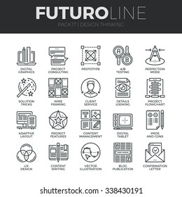 Modern thin line icons set of content production studio, solution projecting. Premium quality outline symbol collection. Simple mono linear pictogram pack. Stroke vector logo concept for web graphics.