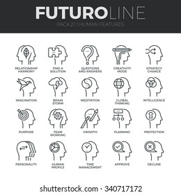 Modern thin line icons set of human mind features, characters profile identity. Premium quality outline symbol collection. Simple mono linear pictogram pack. Stroke vector logo concept for web graphic