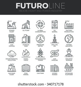 Modern thin line icons set heavy industry  power plant  mining resources  Premium quality outline symbol collection  Simple mono linear pictogram pack  Stroke vector logo concept for web graphics 
