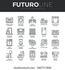 Modern thin line icons set of home appliances, household consumer electronics. Premium quality outline symbol collection. Simple mono linear pictogram pack. Stroke vector logo concept for web graphics