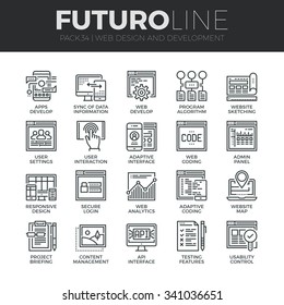 Modern thin line icons set of adaptive website customization, web develop process. Premium quality outline symbol collection. Simple mono linear pictogram pack. Stroke vector logo concept, web graphic