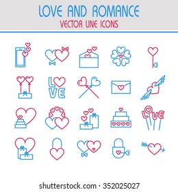Modern thin line icons set of Valentine's Day. Isolated on white background. Simple linear pictogram. Vector illustration. Editable for your design.