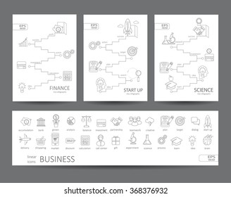 Modern thin line icons set and infographics of finance, science, start up concept. For web, internet, mobile apps, interface design. Stroke vector logo concept for web graphics.