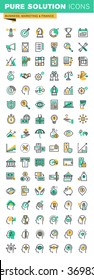 Modern thin line icons set of business management, finance, savings, internet payment security, funding and payment, accounting, human brain process and opportunities, strategy and planning.