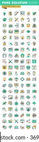 Modern thin line icons set of graphic design, logo design, stationary, photo editing, website design and development, app development, seo, cloud computing, internet security.