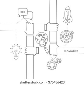 Modern thin line icons set  infographic of teamwork concept. For web, internet, mobile apps, interface design. Stroke vector logo concept for web graphics.