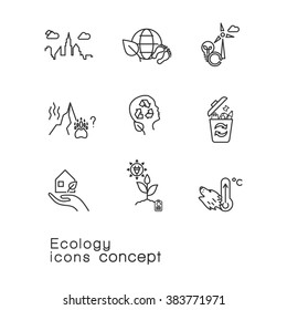 Modern thin line icons set of renewable energy, green technology, green education and pollution. Premium quality outline symbol collection. Stroke vector logo concept,web graphics.