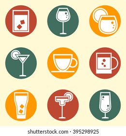 Modern thin line icons set of beverages icons, whiskey, vine, cocktail, vodka