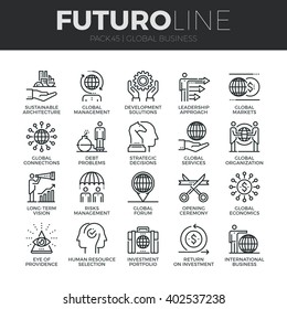 Modern thin line icons set of global business services and worldwide operations. Premium quality outline symbol collection Simple mono linear pictogram pack Stroke vector logo concept for web graphics svg