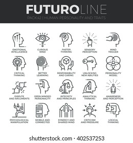 Modern thin line icons set of human personality, thinking traits, mind abilities Premium quality outline symbol collection Simple mono linear pictogram pack Stroke vector logo concept for web graphics
