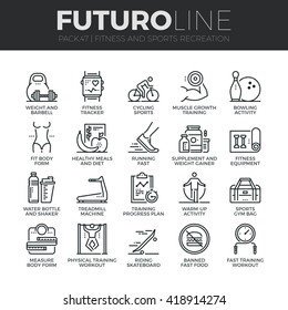 Modern thin line icons set of fitness gym equipment, sports recreation activity. Premium quality outline symbol collection Simple mono linear pictogram pack Stroke vector logo concept for web graphics