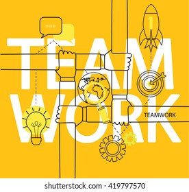 Modern thin line icons set infographic of teamwork concept. For web, internet, mobile apps, interface design. Vector illustration.