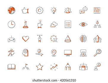 Modern thin line icons set of doing business elements, solution for clients. Premium quality outline symbol collection. Simple mono linear pictogram pack. Stroke vector logo concept for web graphics