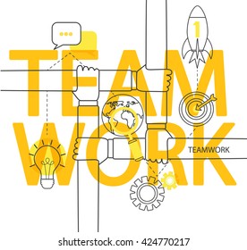 Modern thin line icons set infographic of teamwork concept. For web, internet, mobile apps, interface design. Vector illustration.
